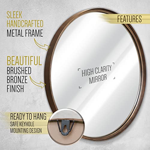 Hbcy Creations Large Round Mirror, 27.5 Inch Brushed Bronze Wall Mirror With Handcrafted Oil Rubbed Frame, Metal Framed Decorative Hanging Mirror For Both Rustic And Boho Design And Decor #TOP1