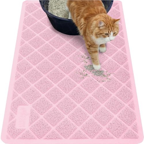 Image of GORILLA GRIP Cat Litter Box Mat, 35x23, Cushioned Coil Mesh Litter Trapping Mats, Scatter Control Supplies for Less Mess, Phthalate Free, Ultra Deep Catch Grooves, Rinse or Vacuum to Clean, Light Pink