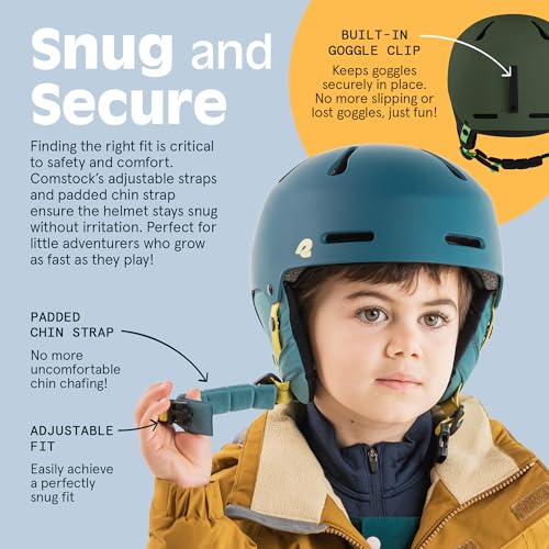 Image of Comstock Kids Ski & Snowboard Helmet with ABS Shell, EPS Impact Protection & 10 Cooling Vents - Adjustable Winter Sports Gear, Goggle Clip