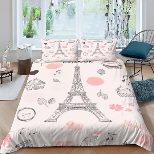 MSVMPGTHB French Vintage Style Funda de Edredón Microfibra de poliéster Tres Piezas Diseño 3D con Cremallera French Vintage Estilo Funda Edredon Incluye Fundas de Almohada Lavables Suave for jóvenes