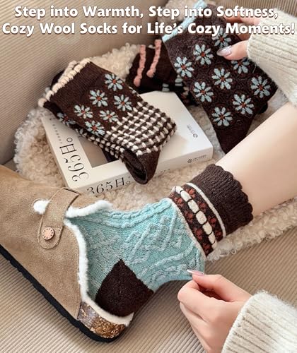 Image of IIG Cute Warm Wool Socks for Women Super Cozy Thick Crew Winter Socks Gifts, 5 Pairs