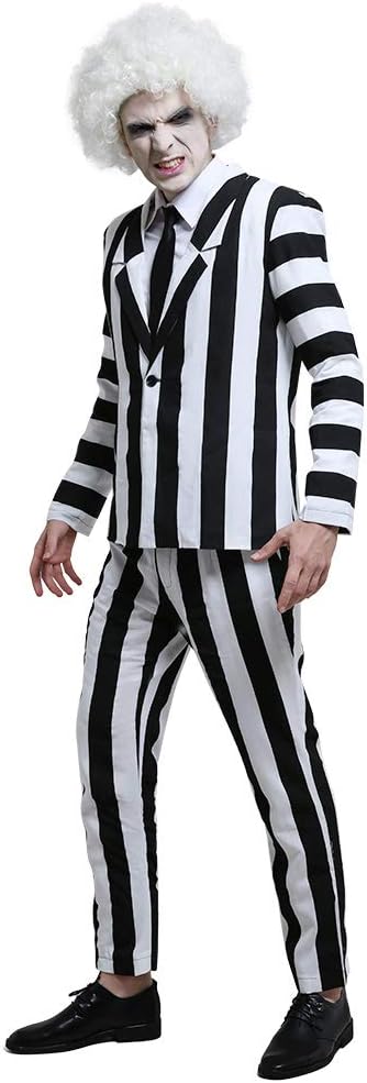 miccostumes Men's Costume Horror Movie Cosplay Black and White Vertical Stripes Jacket Suit Costume with Tie Halloween Party - Image 2