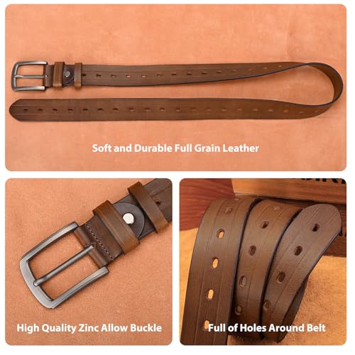 Image of Full Grain Leather Belt Men Multiple Holes Cover The Whole Strap Casual Jean Belt with High-end Gift Box Packaging