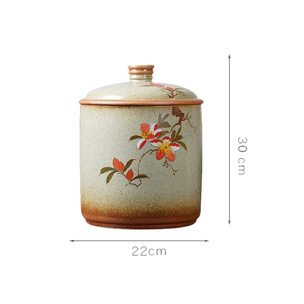 Retro ceramiczny dozownik ryżu z pokrywką, 11 funtów dozownik ryżu Cylinder ryżowy, kreatywny, szczelnie zamknięty pojemnik na żywność do kuchni, dozownik płatków śniadaniowych do ryżu, płatków śniad