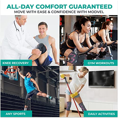 Image of Modvel 2 Pack Knee Brace for Women - Knee Support for Walking, Knee Compression Sleeves for Pain Relief, Knee Sleeves for Women, Knee Brace for Sports, Workouts & Arthritis
