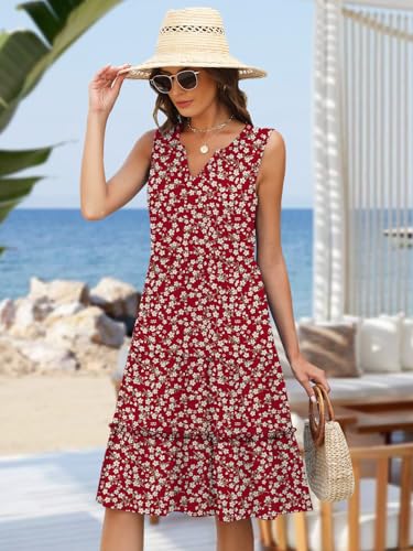 Image of Summer Dresses for Women Plus Size Casual Boho Floral Maxi Dresses Red XXL