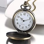 JewelryWe Herren Damen Taschenuhr Vintage Uhr Halskette Bronze Anhänger Uhr mit Kette – Bild 2