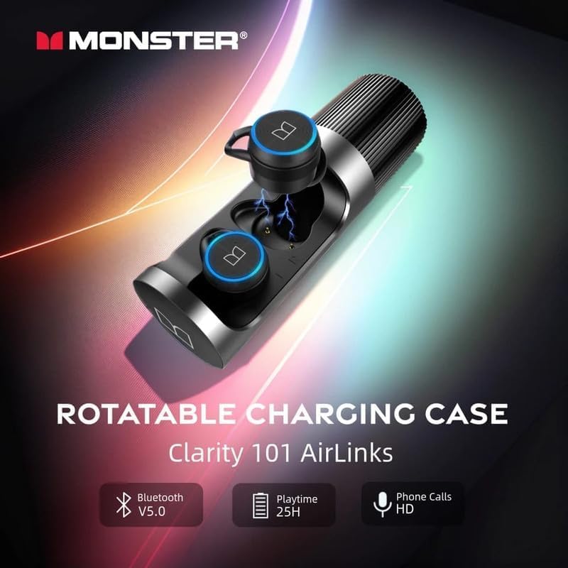 Monster Clarity 101 AirLinks Wireless Earbuds, Bluetooth 5.0 in-Ear Headphones with Charging Case, Stereo Earphones Deep Bass Sound, IPX5 Waterproof, Built-in Mic, Clear Call, Secure Fit for Sports - Image 7