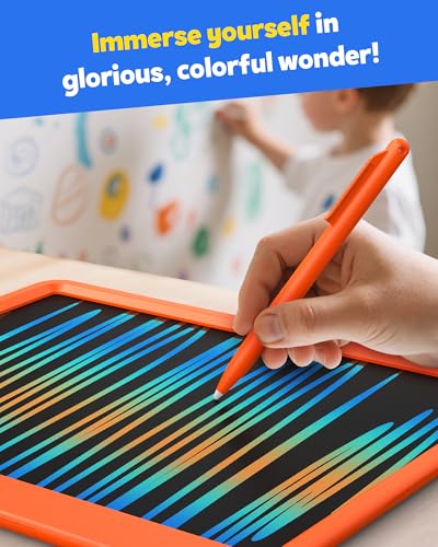 Image of TEKFUN 12 Inch LCD Writing Tablet for Kids, Coloring Drawing Pad, Mess Free Doodle Board, Airplane Travel Toys for Boys and Toddlers, Road Trip Essentials, Gifts for 3-8 Year Old Girls (Orange)