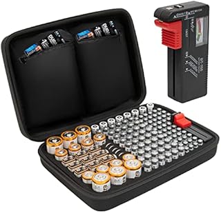 Tanness 140 Battery Case | Battery Holder with Battery Tester | Battery Organiser Storage Case Bag - Large Capacity for AAA, AA,9V, Flat Batteries, C and D Size Battery (Batteries Not Included)