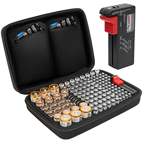 Tanness 140 Battery Case | Battery Holder with Battery Tester | Battery Organiser Storage Case Bag - Large Capacity for AAA, AA,9V, Flat Batteries, C and D Size Battery (Batteries Not Included) Cover