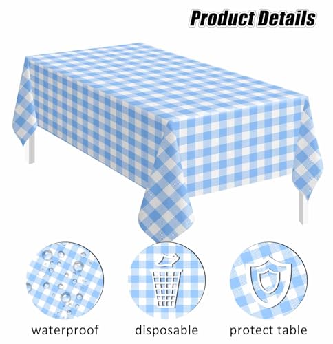 SietDESEO 6 Pack Light Blue Gingham Tablecloth Rectangle 54 x 108 Blue and White Checkered Table Cloth Disposable Plaid Table Cover Plastic for Birthday Baby Shower Picnic Wedding Party Supplies by SietDESEO - Image 4