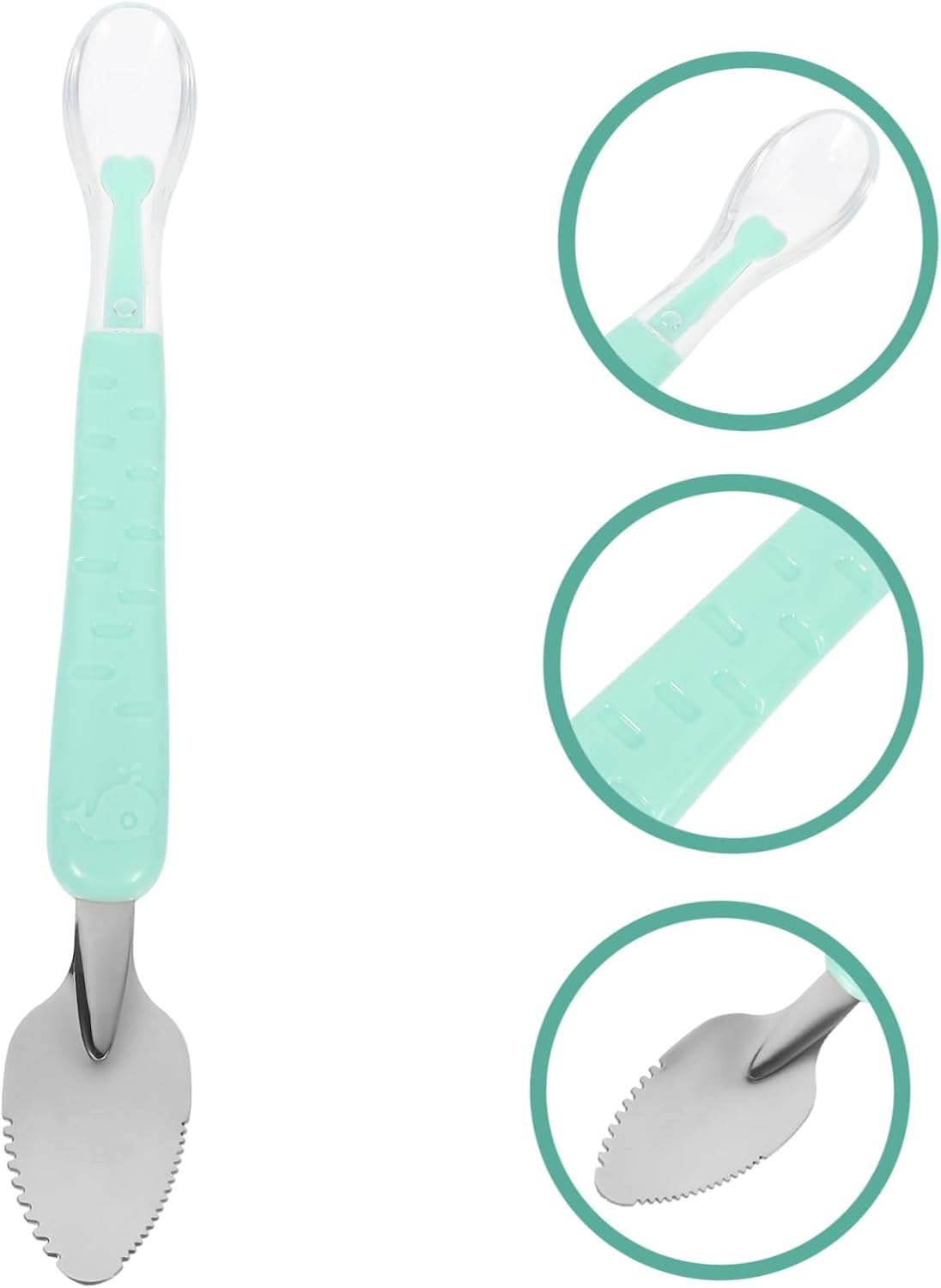 Stainless Steel Scraping Spoon with Silicone Soft Head Non Skid Handle Fruit Puree and Dessert Scraper Lightweight Wear Resistant Kitchen Utensil with Storage Box for Citrus Kiwi