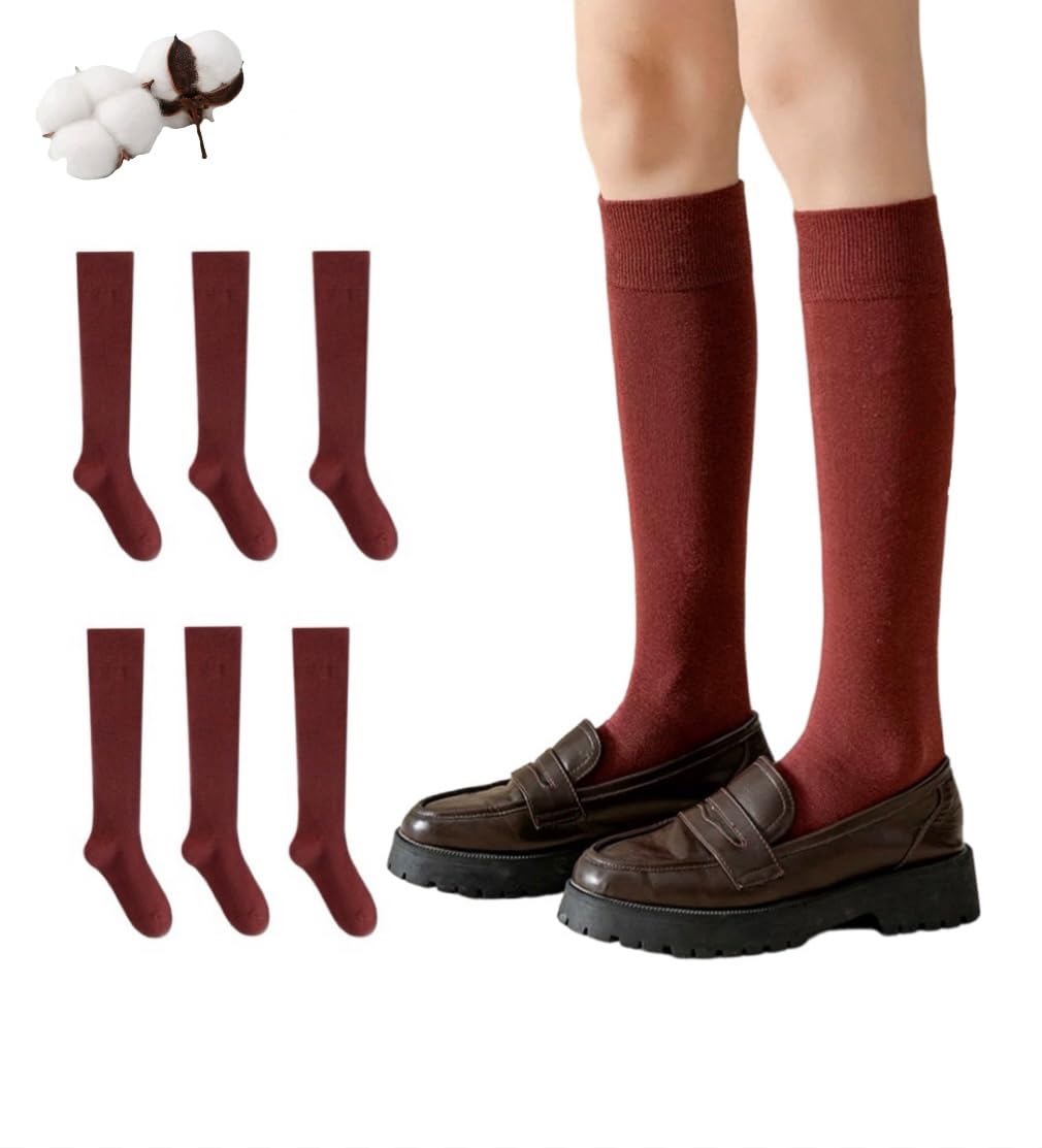 CYS Calcetines 6 Pares De Colegio Escolares Medias Largos Altos Algodón Hasta rodillas Lisos Para Niñas Niños Infantiles Uniformes Unisex