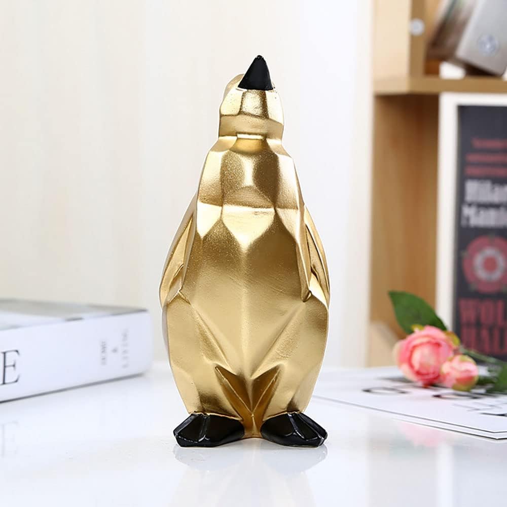 Abstract Geometric Penguin Sculpture Animal Statue Art Figurine Home Decorations for Living Room Book Shelves TV Bar Cabinets Desk Decor Table Centerpieces Ornaments (Penguin Gold, Small) - Image 4