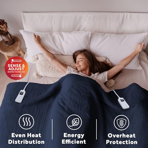Sunbeam Royal Ultra Fleece Heated Electric Blanket Queen Size, 90" x 84", 12 Heat Settings, 12-Hour Selectable Auto Shut-Off, Fast Heating, Machine Washable, Warm and Cozy, Indigo by Sunbeam - Image 5