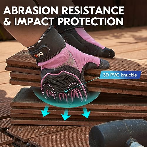 Vgo... Heavy Duty Work Gloves for Women Synthetic Leather Yardwork Gardening, Impact Protection Construction - Image 3