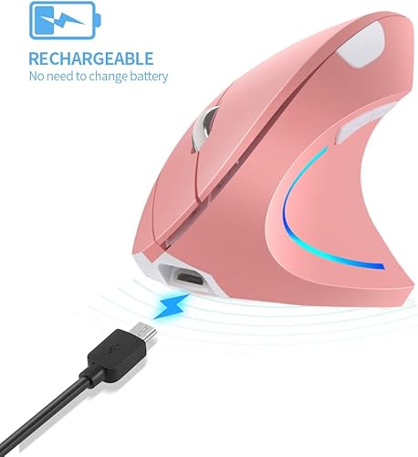 Miniatura 4 de Ratón vertical, para diestros 2.4 GHz, inalámbrico, ergonómico, recargable, vertical con 4 DPI ajustables 800120016002400, 6 botones, compatible con