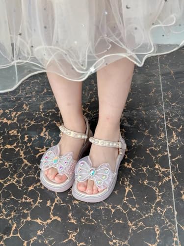 Girls Sandals Cute Bow Princess Flats Sparkly Wedding Party Summer Open Toe Dress Shoes for Toddler/Little Kid2