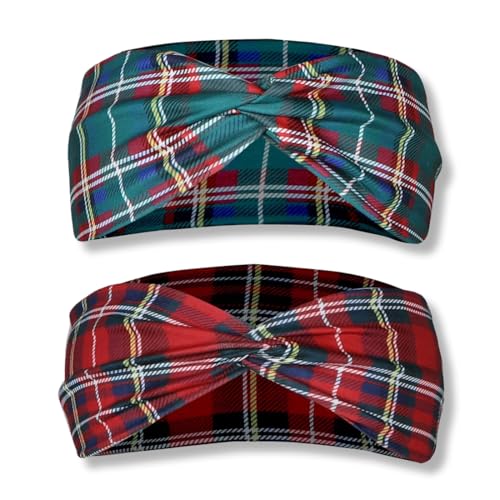 ZORVYN Set di 2 Fasce per Capelli a Quadri Stampati, Accessori Moda Donna, Rosso-Verde a Quadri, Colori Natalizi, Ideale per Uso Quotidiano e Natale