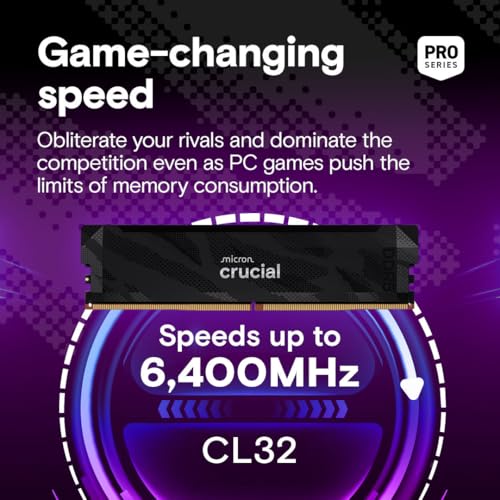 Crucial Pro DDR5 RAM 32GB Kit (2x16GB) 6400MHz CL32, Overclocking Deskop Computer Gaming Memory, Intel XMP 3.0 / AMD EXPO, Black - CP2K16G64C32U5B