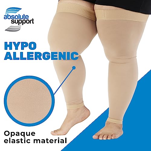 Image of ABSOLUTE SUPPORT 6XL Plus Size Compression Footless Stockings 20-30mmHg - Extra Large Unisex Opaque Compression Support Sleeve for Pregnancy, Diabetic, Sclerotherapy, Arthritis - Beige, 6X-Large