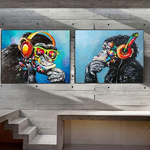 Peinture gorille musique affiche animaux sur toile abstrait salon 40x60