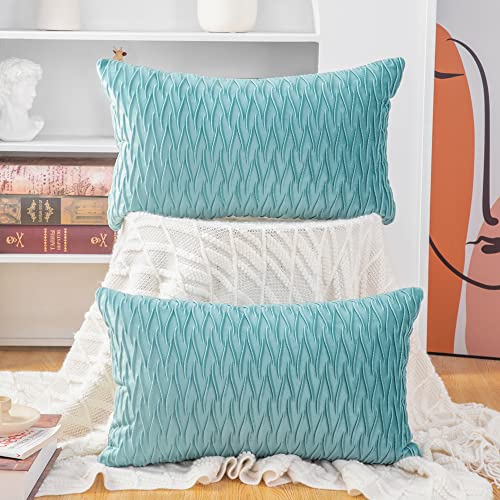Madizz Juego de 2 Terciopelo Decorativo Funda de cojíns Lujo Estilo Fundas de Almohada para el sofá Dormitorio Turquesa Rectangular 30 x 50 cm