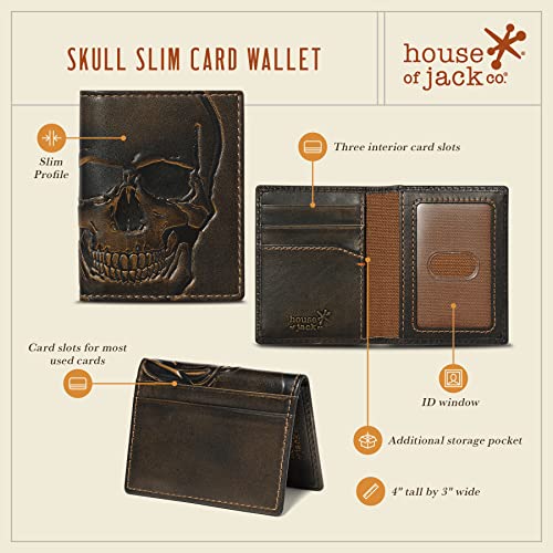 House of Jack Co. Skull Slim Card Wallet for Men, Minimalist Front Pocket, Small Bifold Card Holder, Full Grain Cowhide Leather Wallet, Black3