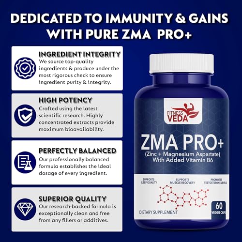 Image of ZMA Pro+ 60 Capsules - Zinc Magnesium Aspartate with Vitamin B6 - Muscle Recovery,Immune Booster, Testosterone Support & Energy Metabolism - Supplement for Men & Athletes