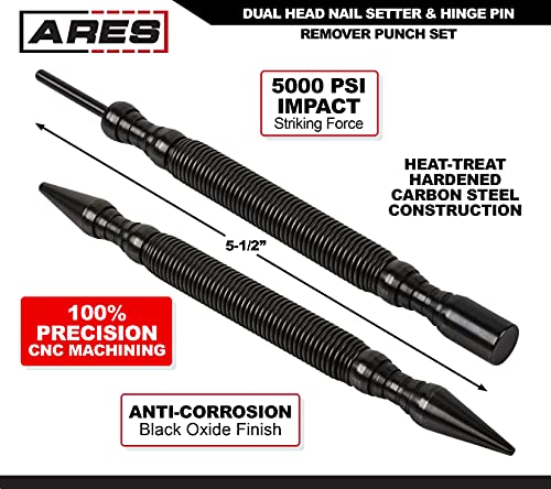 Ares 10012 – 2-Piece Dual Head Nail Setter & Hinge Pin Remover Punch Set – Nail Setter Features 1/32-Inch (#1) And 1/16-Inch (#2) Dual Head Design – Cnc-Precision Machined - 5000 Psi Striking Force #TOP2