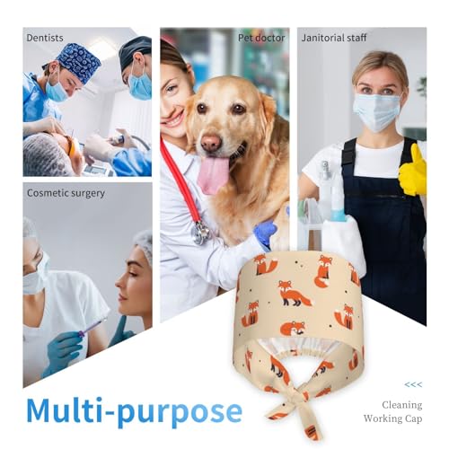 Image of Cute Pug Dog Print Working Cap Scrub Cap with Sweatband,Adjustable Fashion Bandage Tie Back Hat Headwear for Women Men