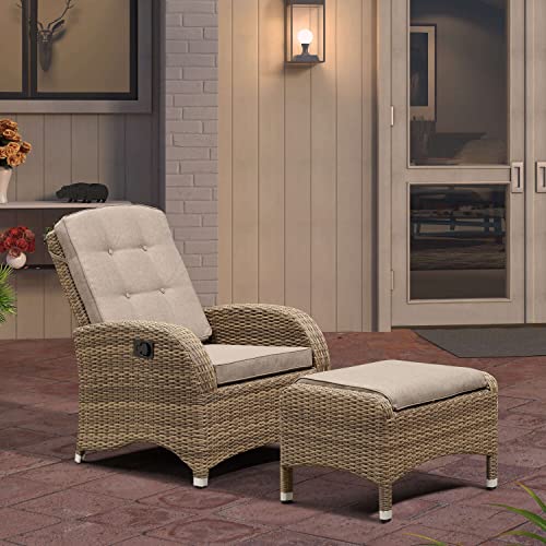 Purple Leaf Outdoor Recliner 2-Piece Hand-Woven Wicker Outdoor Armchair, Reclining Patio Chair With Cushions And Ottoman Aluminum Frame Patio Sofa Chair, Patio Recliner Adjustable Patio Lounge Chair #TOP1