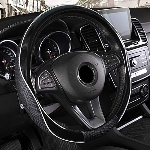 Universal Passend Auto Lenkradhülle Lenkradbezug Lenkrad Abdeckung aus Mikrofaser-Leder 38CM / 15'' Lenkradabdeckung Heavy Duty Anti Rutsch Fahrzeug Lenkradschoner Atmungsaktiv Lenkradschutz - Schwarz