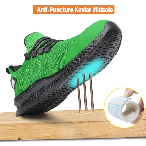 Steel Toe Shoes for Men and Women Comfortable Lightweight Work Safety Shoes Puncture Proof Slip Resistant Indestructible Sneakers Construction Work Utility Shoes Green M11.5