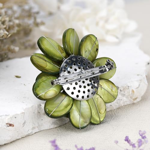 Image of AeraVida Lime Green Mother of Pearl Sweet Azalea Floral Pin-Brooch | Floral Brooches for Women | Green Brooch Pin | Pearl Pin | Brooch Pins for Women | Handmade Pins