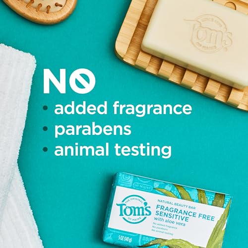 Image of Tom's of Maine Natural Beauty Bar Soap For Women and Men, Fragrance Free, Sensitive Skin, 5 oz Bar (Pack of 6)