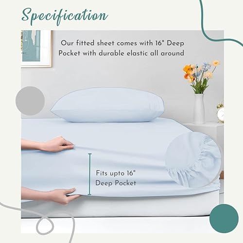 Miniatura 4 de Juego de sábanas tamaño matrimonial de algodón egipcio de 4 piezas de 600 hilos, fibra extra larga que se adapta a bolsillos de hasta 16 pulgadas de