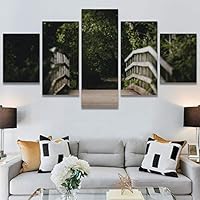 SIGNWIN 5 Panel Canvas Wall Art Green Forest for Home Decorations Ready to Hang - 60