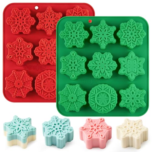 Image of JOERSH Snowflake Silicone Molds, 9 Shapes Christmas Chocolate Mold, 2Pcs