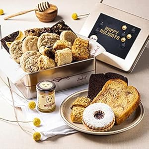 Dulcet Gift Baskets Classic Honey Confection Happy Holiday Tin of Gourmet Pastries Great Gift For Men, Women, Family and Friends With Prime Delivery