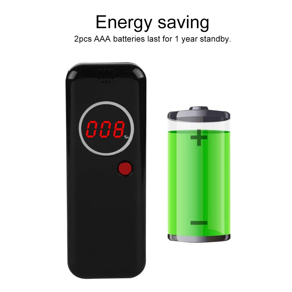 Sonew - Probador de Alcohol, analizador Digital de respiración portátil, Detector de Aliento de Alcohol Profesional con Pantalla LCD roja Digital + boquillas adicionales de 6 Piezas (Negro).