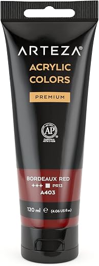 ARTEZA Acrylic Paint Bordeaux Red Color (120 ml Pouch, Tube), Rich Pigment, Non Fading, Non Toxic, Single Color Paint for Artists, Hobby Painters & Kids