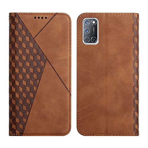KOUYI Kompatible mit Oppo A52 / A72 / A92 Hülle, Retro Premium PU Leder Weich TPU Klapphülle Kartenfächer Magnetic Standfunktion Flip Wallet Shockproof Handyhülle (Braun)