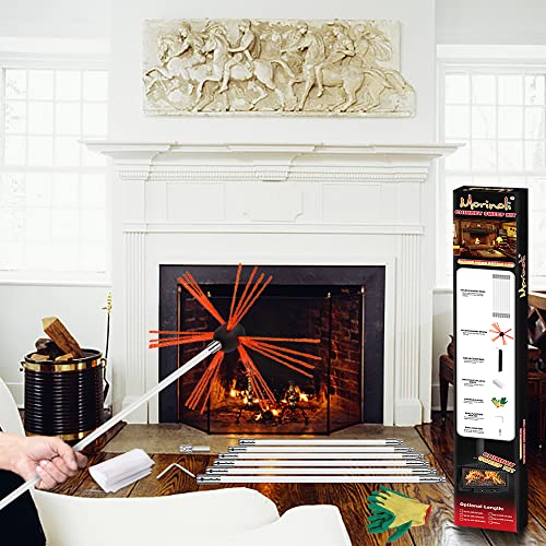 Morinoli 39 Feet Chimney Sweep Kit, Chrome Button Locking System, Chimney Cleaning Kit, Chimney Brush, Chimney Cleaning Tool, Chimney Cleaning System With 12 Flexible Chimney Rods #TOP4