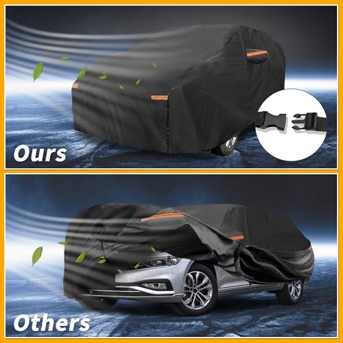 Image of Waterproof All-Weather Universal Car Cover with Right Side Zipper, 210T-PU Black Fits for Wagon 177 inch to 190 inch Length