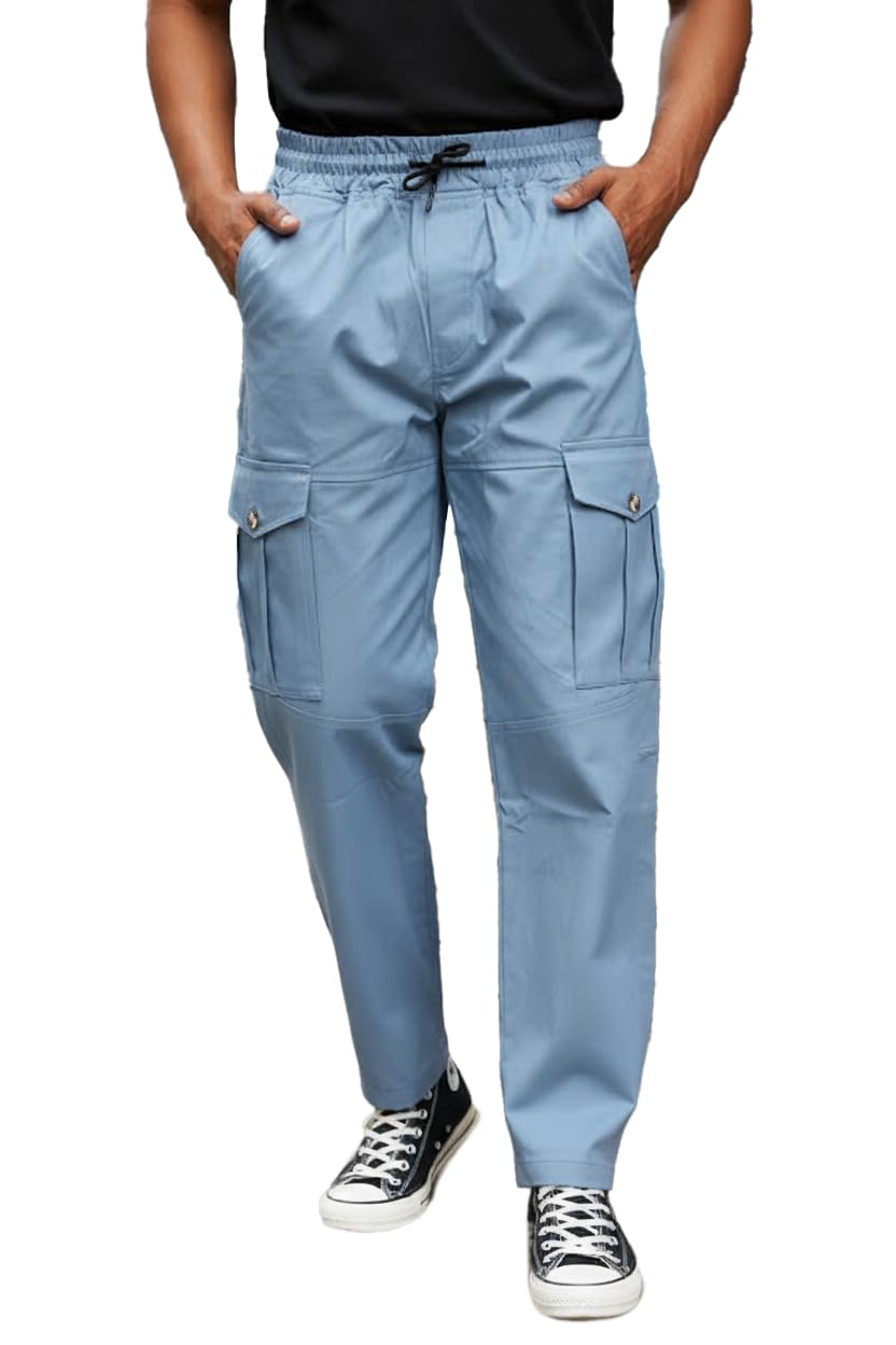 Men's Cargo Pants – 100% Cotton, 6 Pockets with Elastic Waistband & Drawstring-image-27