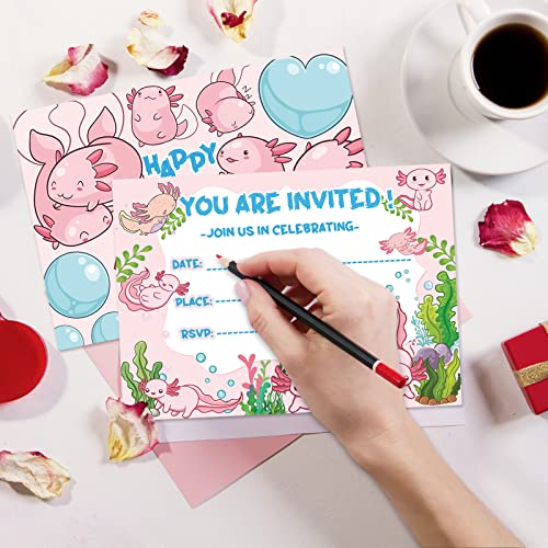 Olse Axolotl Birthday Invitation Cards 16Pcs Animal Anime Postcard Styles 5X7 Inches Invitations With Axolotl Graffiti Birthday Party Invite Card Supplies For Children #TOP5