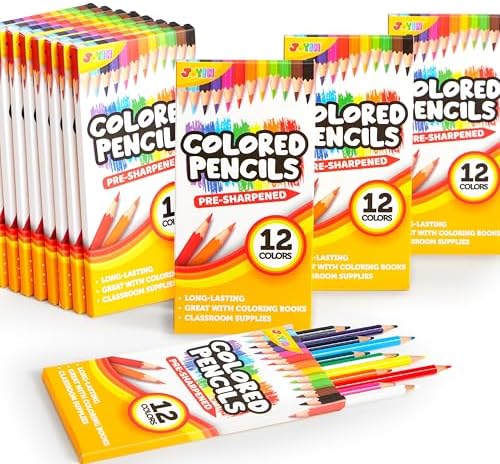 JOYIN Buntstifte Set,144 Stück Buntstifte Kinder,12er Set Vorgespitzte Holzstifte, Farbstifte mit 12 Farben, Großpackung Buntstifte Kinder ab 4+, Buntstifte für Erwachsene,Malbüche