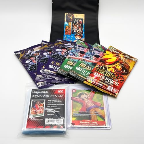 One Piece Card Game Mystery Pack Bundle – 6 Sealed Booster Packs (OP-09, OP-10, OP-13) + Ultra Pro Card Sleeves – Authentic Japanese TCG Packs – Collector & Player Gift Set